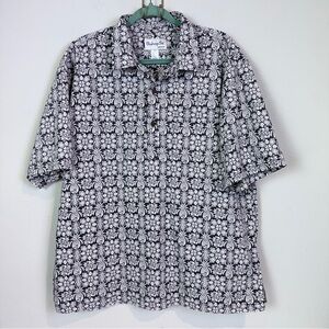 Bishop Street Hawaiian Grey White Reverse Print Pineapple Half Button Shirt 2XL